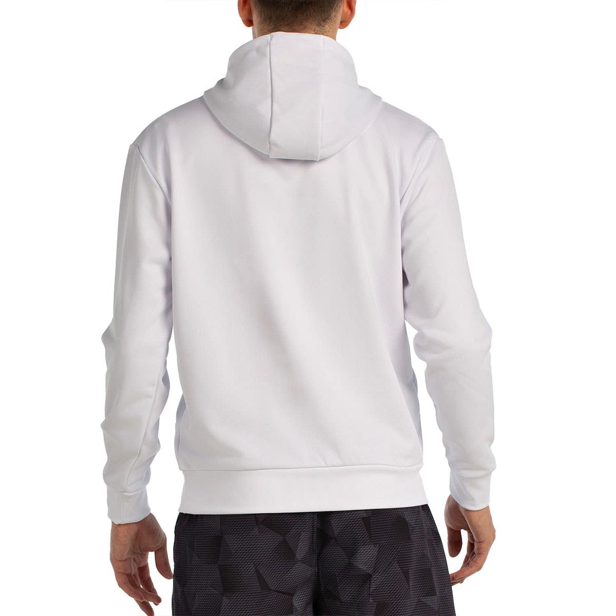 Achterkant van de witte Bullpadel Hoodie Binee met geribde zoom en manchetten