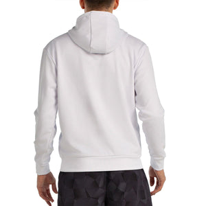 Achterkant van de witte Bullpadel Hoodie Binee met geribde zoom en manchetten