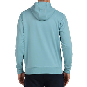 Achterzijde van de aquablauwe Bullpadel Hoodie Binee met capuchon, zonder opdruk