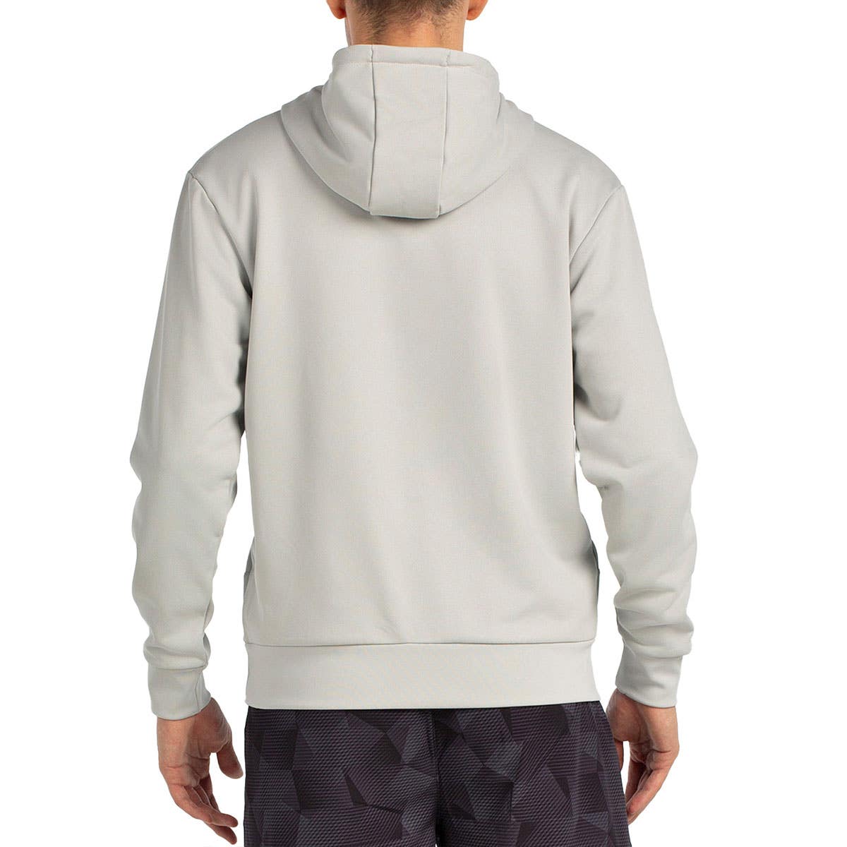 Achterzijde van de lichtgrijze Bullpadel Hoodie Binee met capuchon op het model