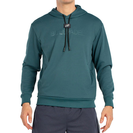 Vooraanzicht van de petrolkleurige Bullpadel Hoodie Binee met capuchon en trekkoord