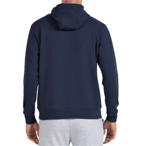 Achterzijde van de donkerblauwe Bullpadel Hoodie Boyen met capuchon