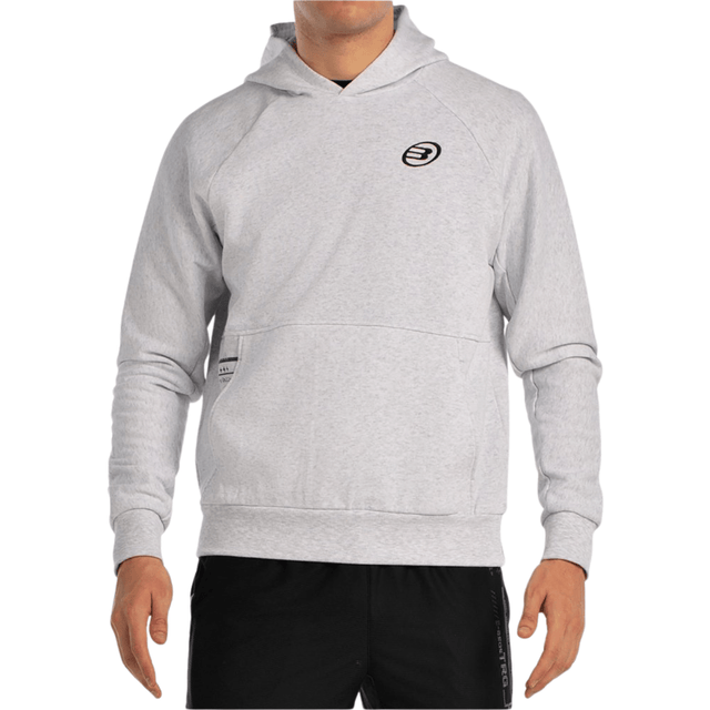 Vooraanzicht van de lichtgrijze Bullpadel Hoodie Breas met capuchon en borstlogo