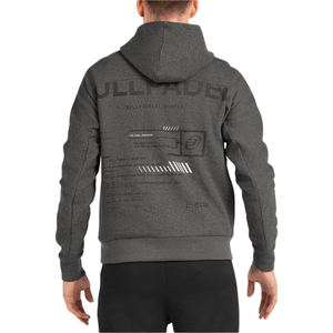 Achterkant van de antracietgrijze Bullpadel Hoodie Breas met tekstopdruk op de rug
