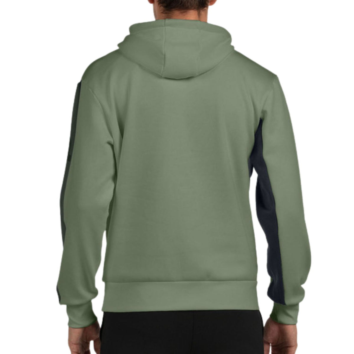 Achterzijde van de kakigroene Bullpadel Palmiro hoodie met donkere zijstreep