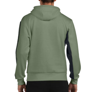 Achterzijde van de kakigroene Bullpadel Palmiro hoodie met donkere zijstreep