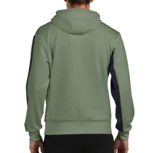 Achterzijde van de kakigroene Bullpadel Palmiro hoodie met donkere zijstreep