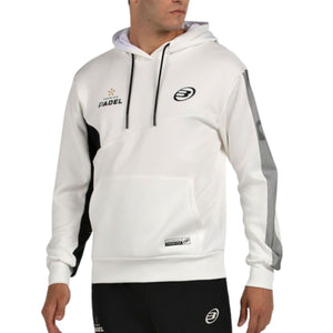 Witte Bullpadel Palmiro hoodie schuin met zwart en grijs contrastpaneel