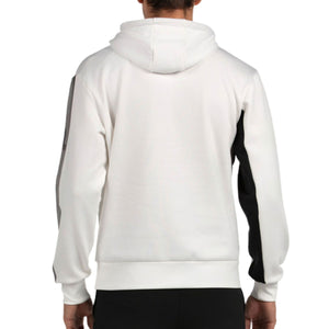Achterzijde van de witte Bullpadel Palmiro hoodie met zwarte zijstreep
