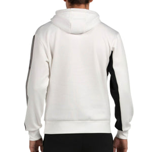 Achterzijde van de witte Bullpadel Palmiro hoodie met zwarte zijstreep