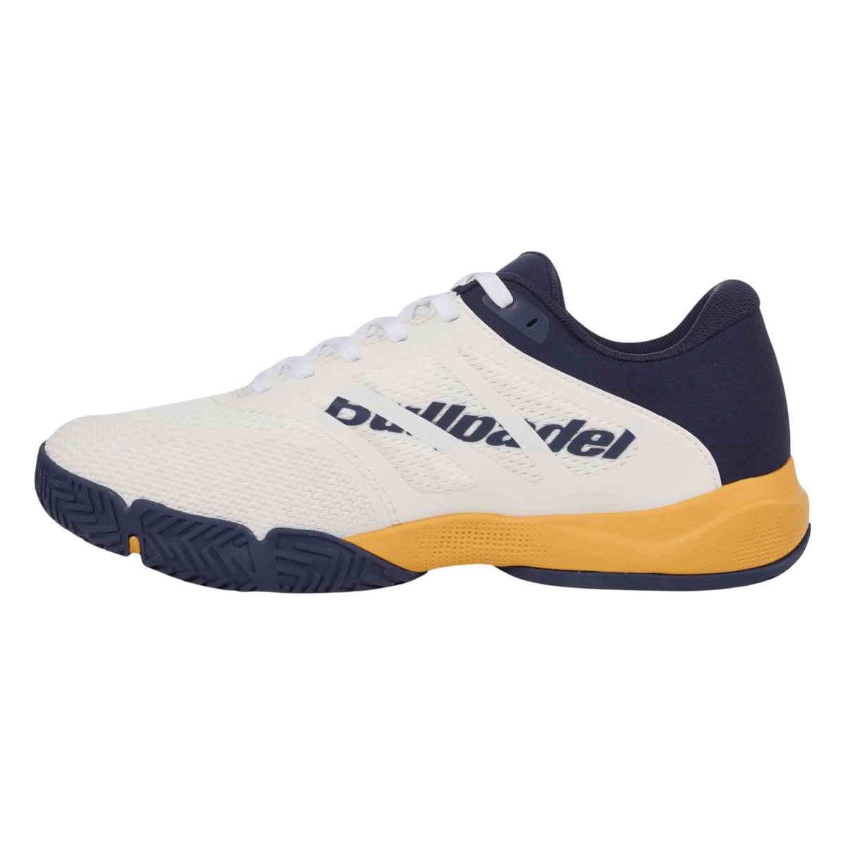 Binnenzijde van de witte Bullpadel Hybrid Fly 25I met donkerblauw bullpadel-woordmerk