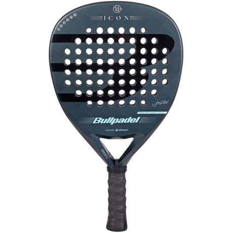 Bullpadel Icon 25 padelracket in donkerblauw met wit stippenpatroon, vooraanzicht
