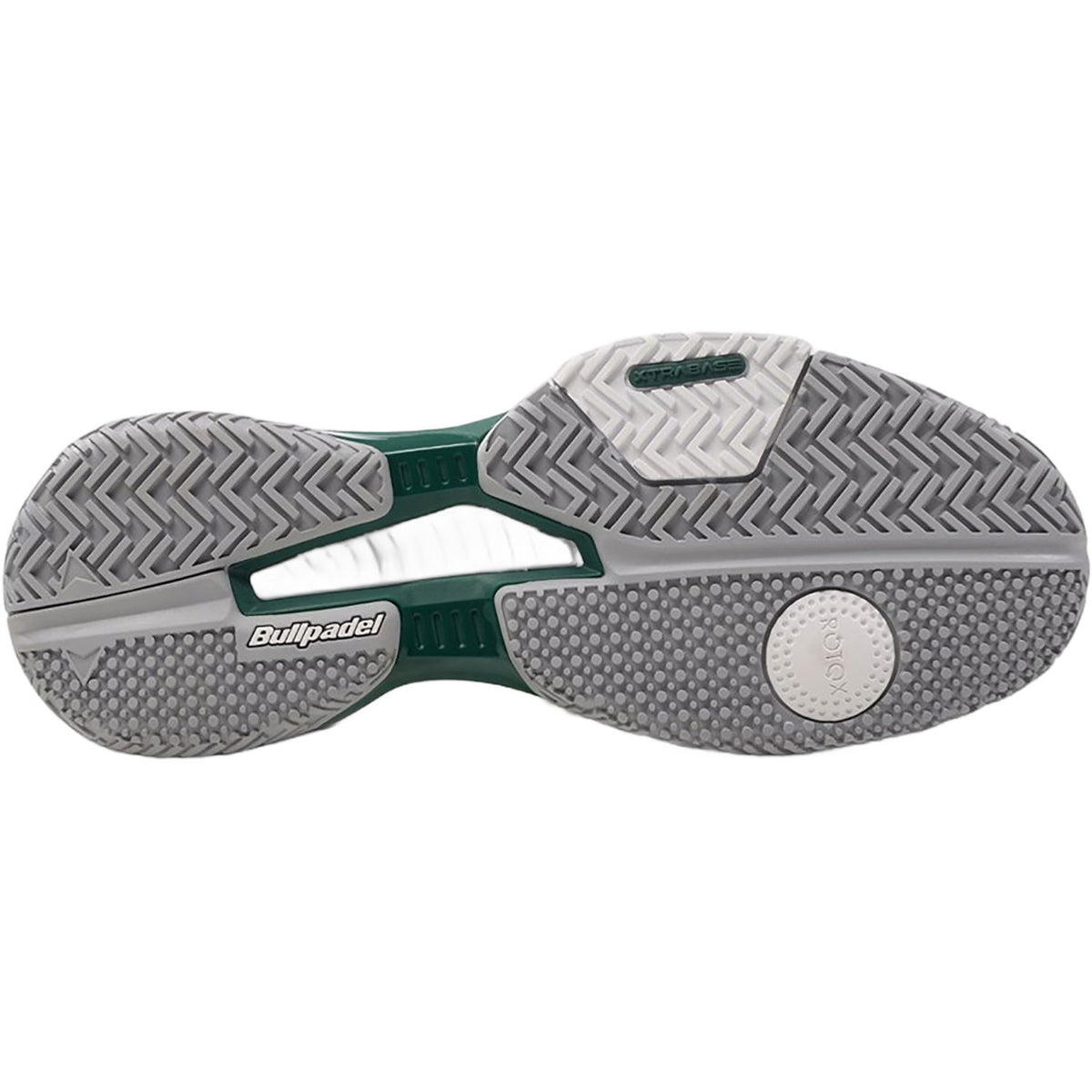 Grijze zolen van een paar Bullpadel Icon 26V met groen middenstuk