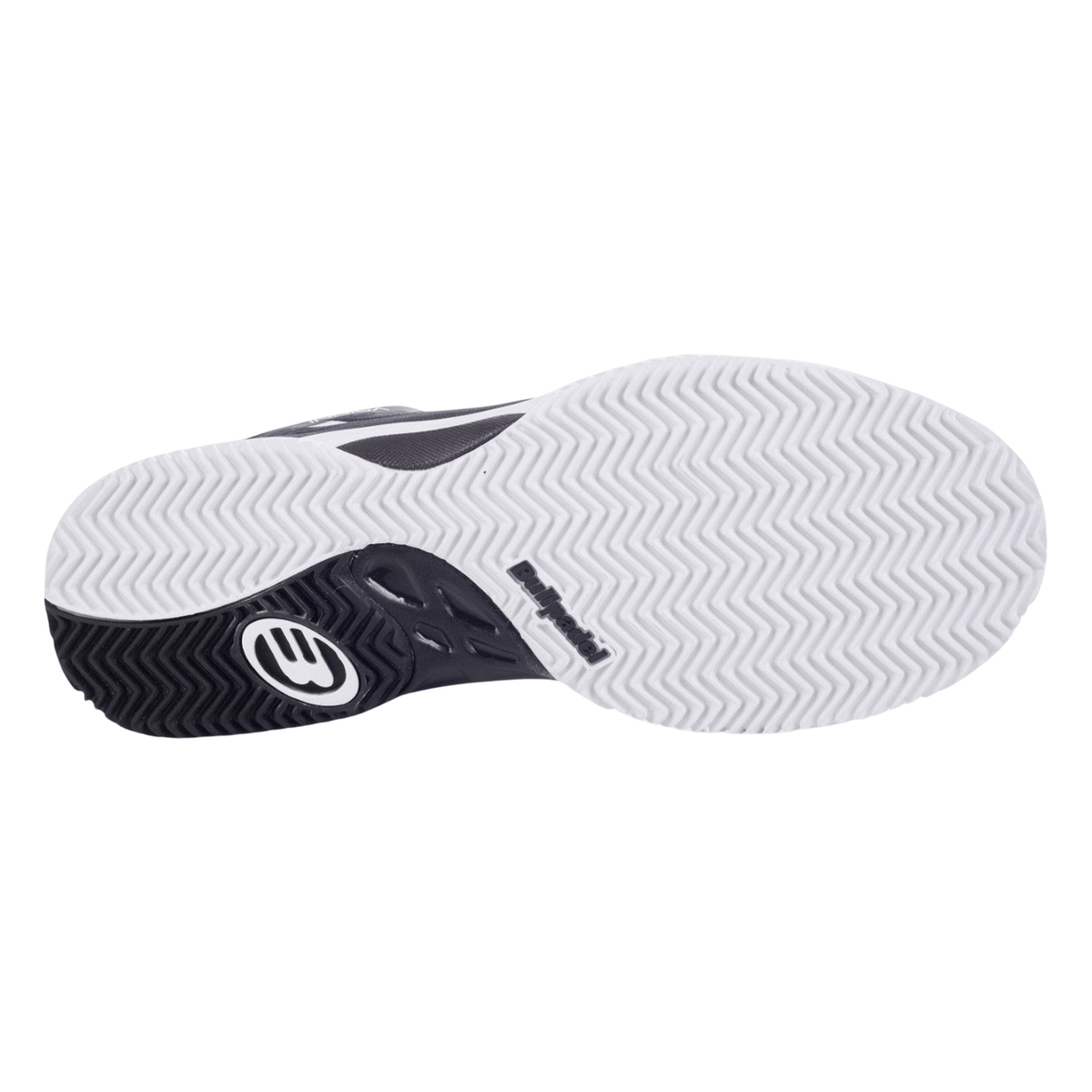 Talpă albă cu model în zig-zag a modelului Bullpadel Indiga 25I Navy Blue, destinată terenurilor cu gazon artificial
