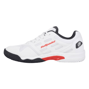 Binnenzijde van de witte Bullpadel Indiga 25I Red met rode Bullpadel-opdruk