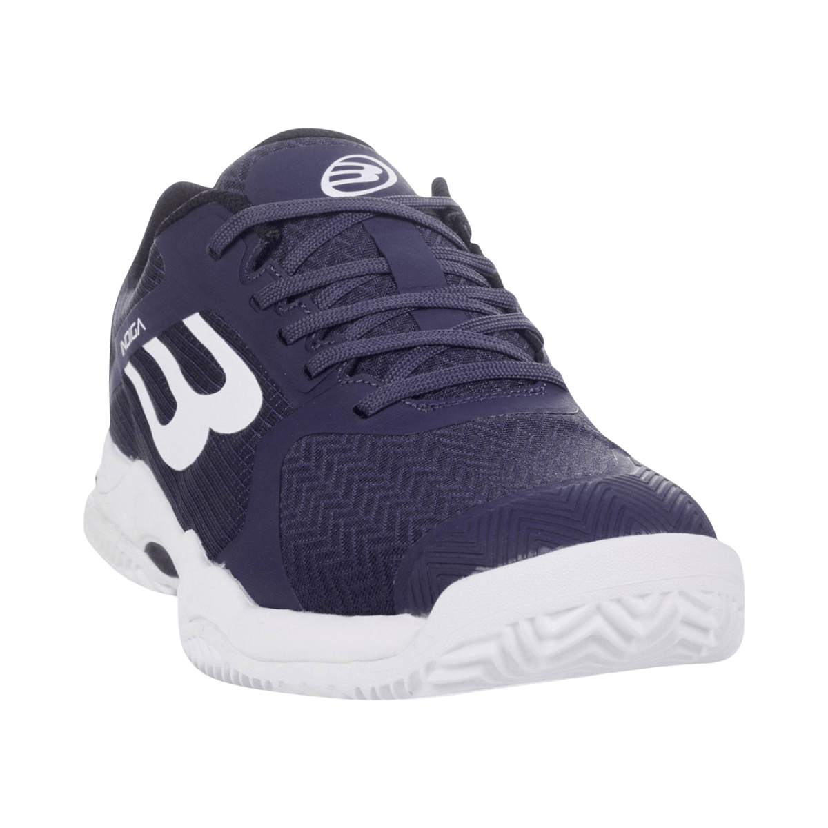 Vederea frontală înclinată a modelului Bullpadel Indiga 25I Navy Blue