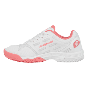 Binnenzijde van de witte Bullpadel Indiga 25I W Pink met koraalroze Bullpadel-opdruk