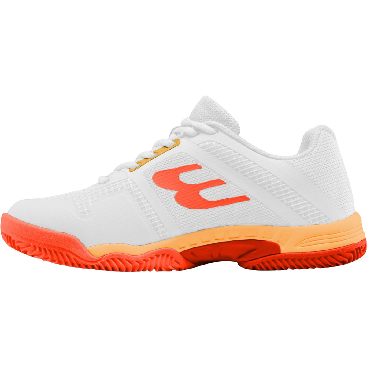 Binnenzijde van de witte Bullpadel Indiga 26V W met oranje Bullpadel-logo