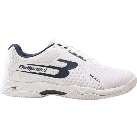 Bullpadel Indiga 26V in wit met donkerblauw logo, zijaanzicht buitenkant