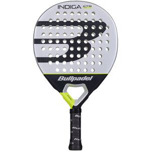 Bullpadel Indiga Control 26 padelracket in zilvergrijs met limegroen, vooraanzicht