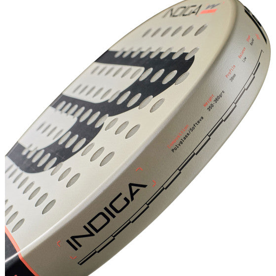 Bullpadel Indiga W 26 padelracket liggend met Indiga-belettering op het frame