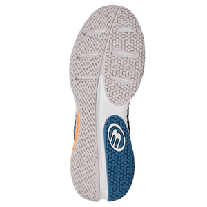 Witte zool van de Bullpadel Ionic 25I met blauw en oranje visgraatprofiel