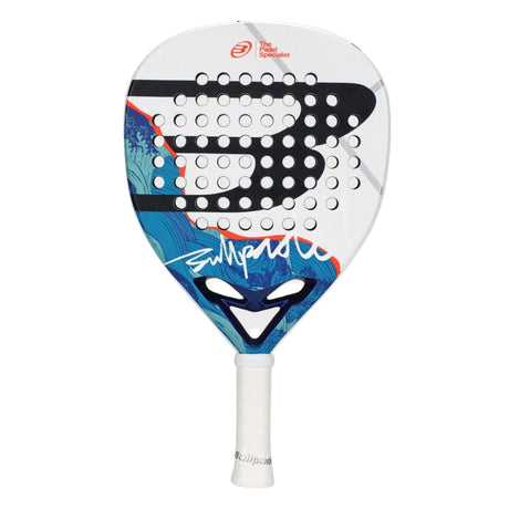 Bullpadel Ionic Power 26 padelracket in wit met blauw en zwart, vooraanzicht