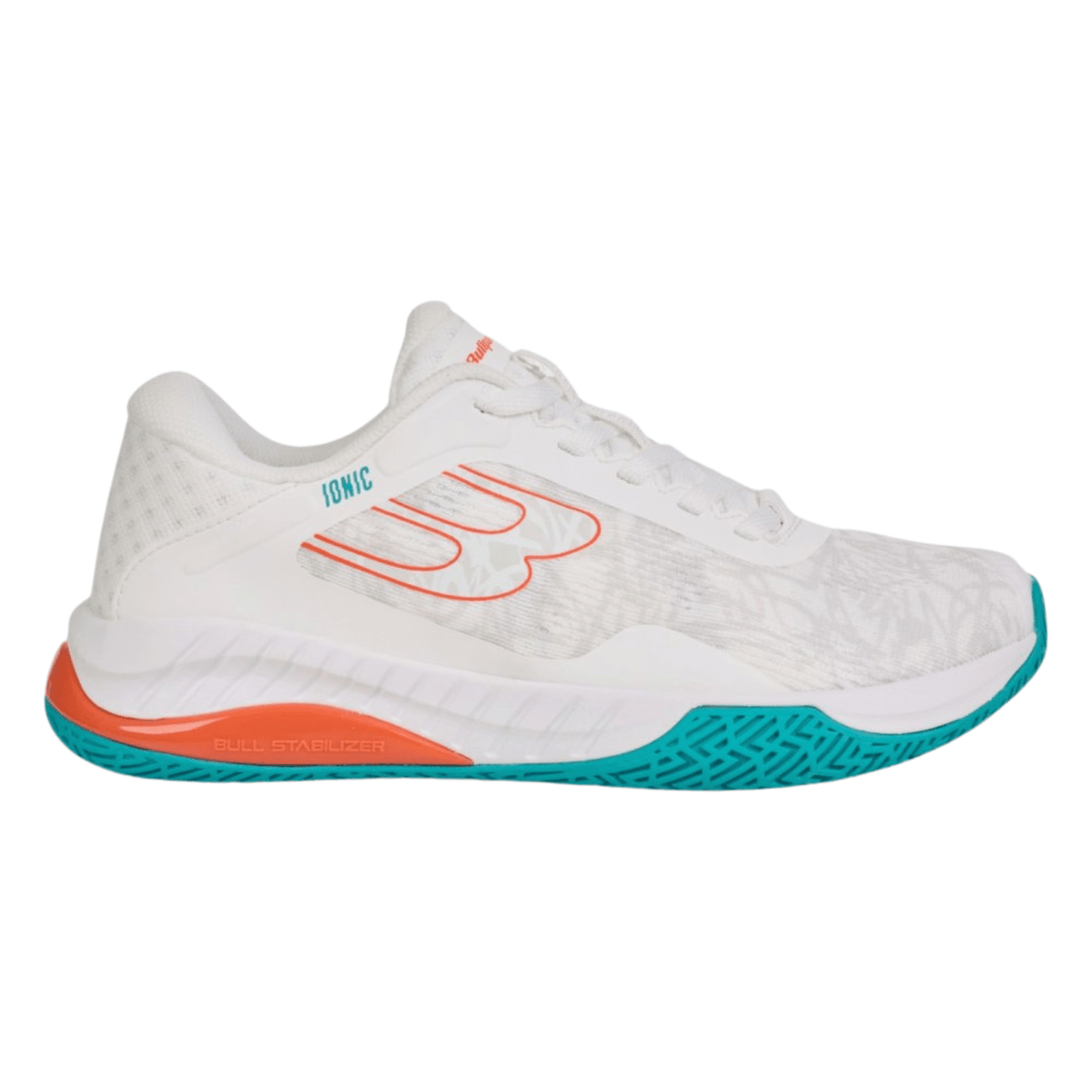 Bullpadel Ionic W 25I in wit met turquoise zool, zijaanzicht buitenkant