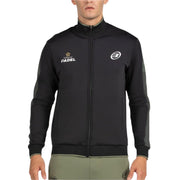 Vooraanzicht van het zwarte Bullpadel Jacket Pindaro met gouden Padel-opdruk