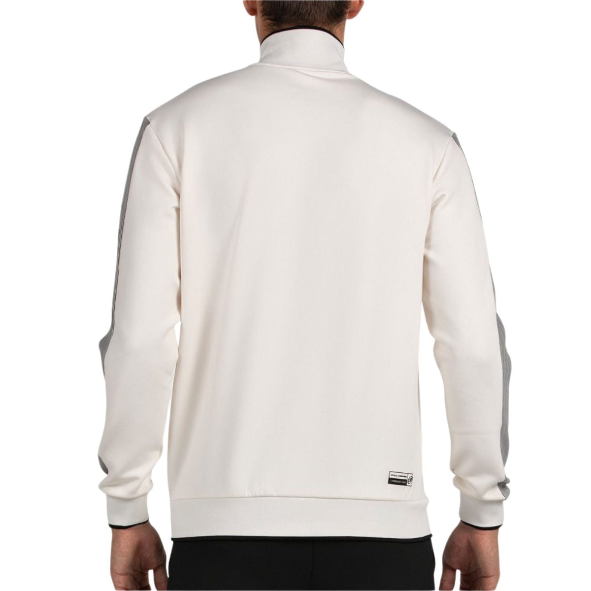 Achterzijde van het gebroken witte Bullpadel Jacket Pindaro met opstaande kraag