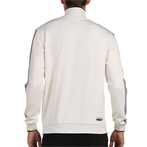 Achterzijde van het gebroken witte Bullpadel Jacket Pindaro met opstaande kraag
