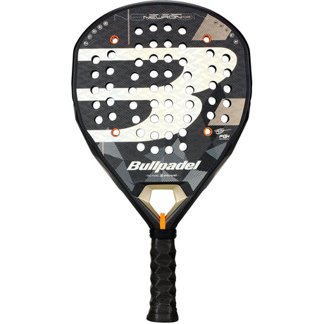 Bullpadel NEURON 02 26 padelracket in zwart met wit en goud, vooraanzicht