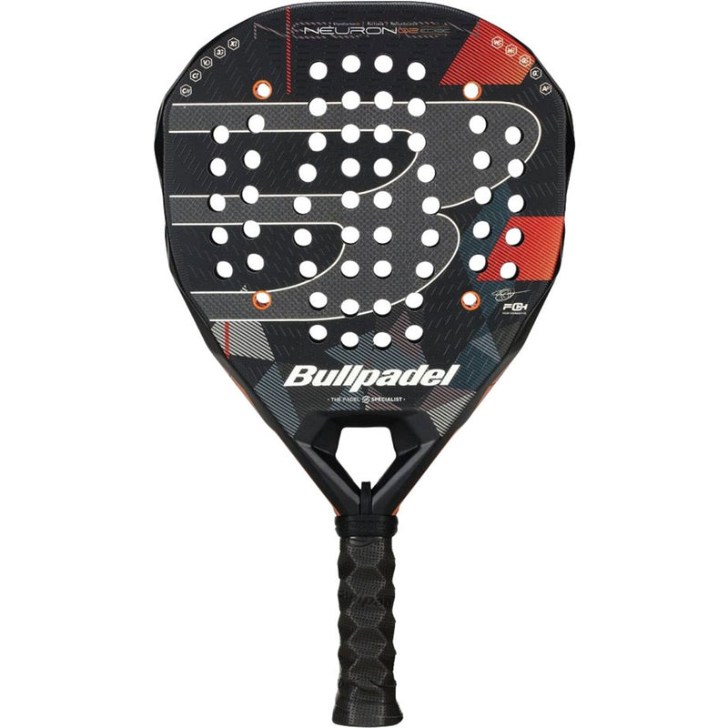 Bullpadel NEURON 02 Edge 26 padelracket in zwart met rood en wit, vooraanzicht