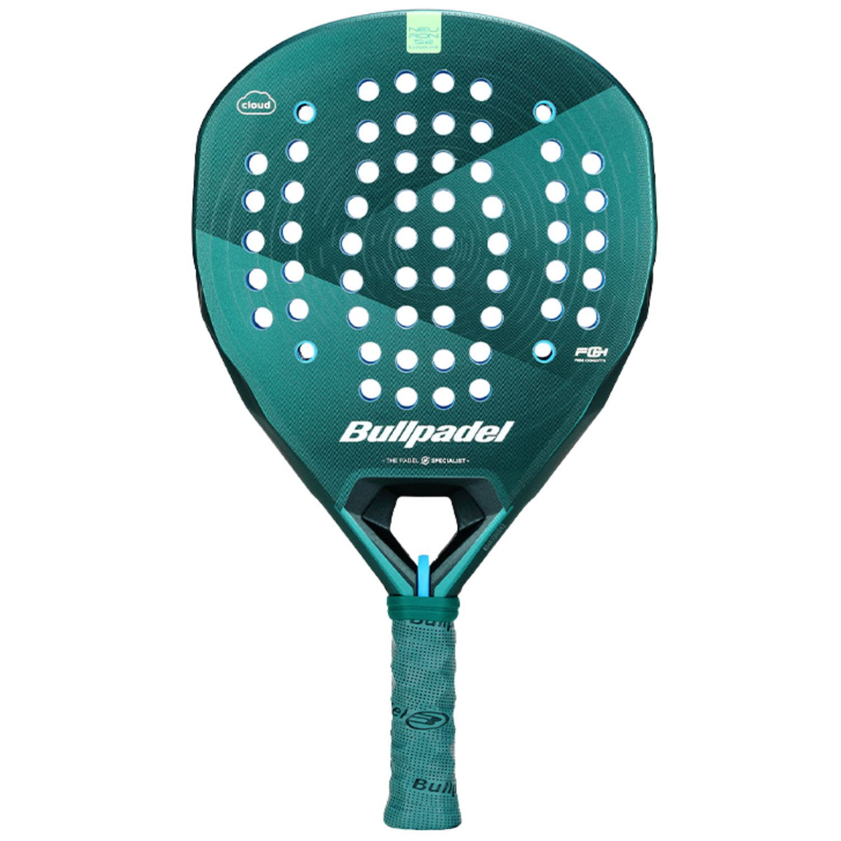 Bullpadel Neuron Cloud 02 26 padelracket in donkergroen met turquoise, vooraanzicht