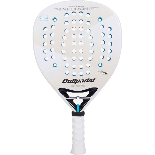 Bullpadel NEURON Cloud 25 padelracket in wit met turquoise stippen, vooraanzicht