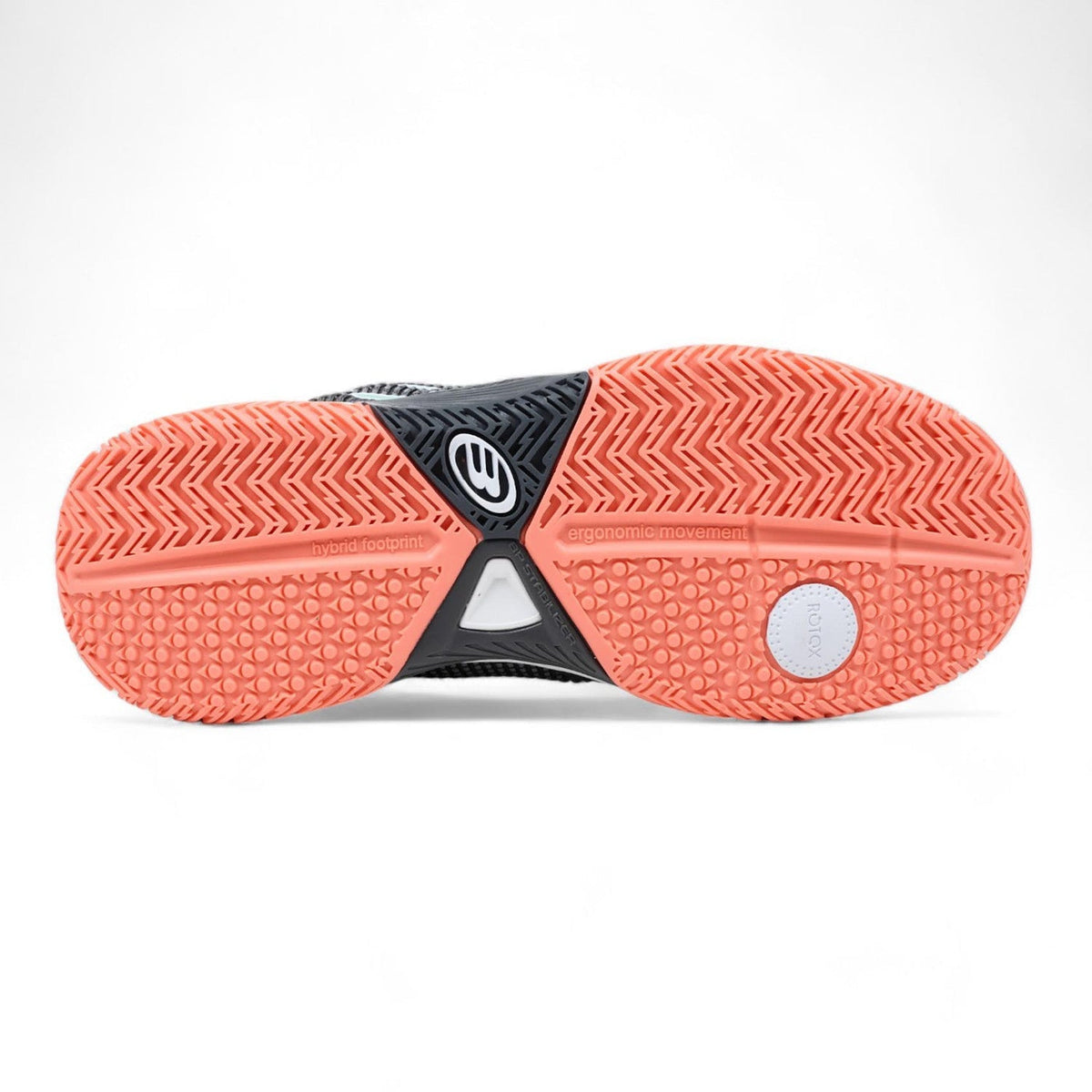 Bullpadel Next W 25V Dark Grey - koraalrode Hybrid 360 buitenzool met ROTOX draaipunt