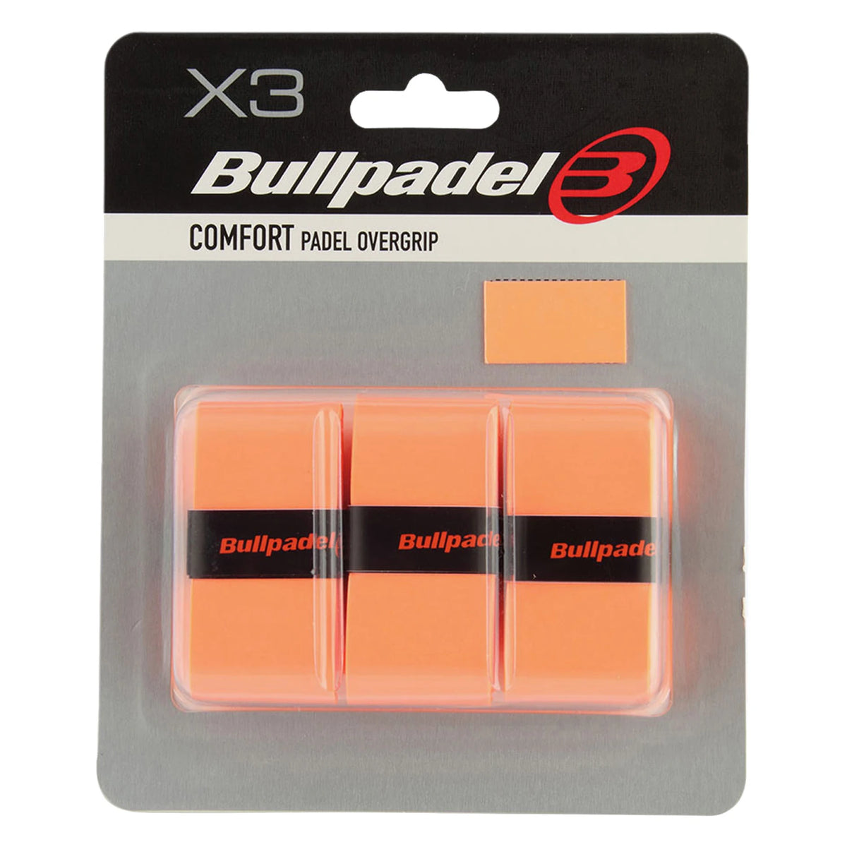 Bullpadel Overgrips GB1200 Comfort Orange, verpakking met 3 fluororanje overgrips