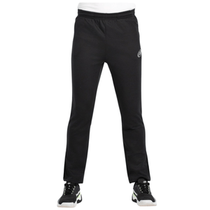 Vooraanzicht van de zwarte Bullpadel Pants Brome met wit logo op de pijp