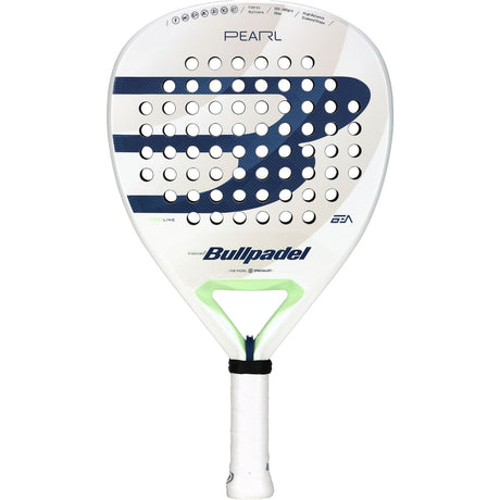 Bullpadel Pearl 25 dames padelracket in wit met donkerblauw patroon, vooraanzicht