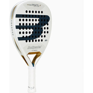 Bullpadel Pearl 26 padelracket schuin vooraanzicht, diamantvorm in wit met goud