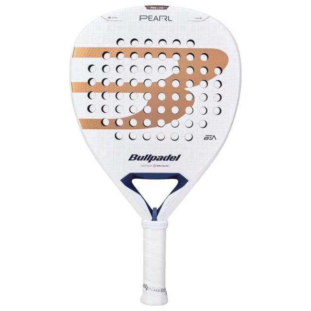 Bullpadel Pearl 27 dames padelracket in wit met koperoranje, vooraanzicht