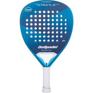 Bullpadel Pearl Cloud 25 dames padelracket in blauw met witte stippen, vooraanzicht