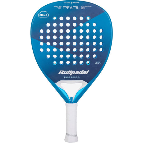Bullpadel Pearl Cloud 25 dames padelracket in blauw met witte stippen, vooraanzicht