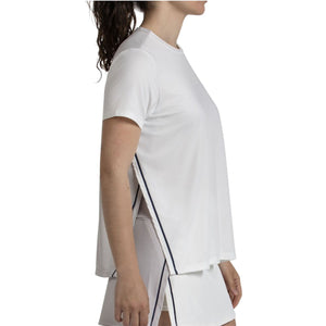 Zijaanzicht van het witte Bullpadel Picase T-shirt met split in de zijkant