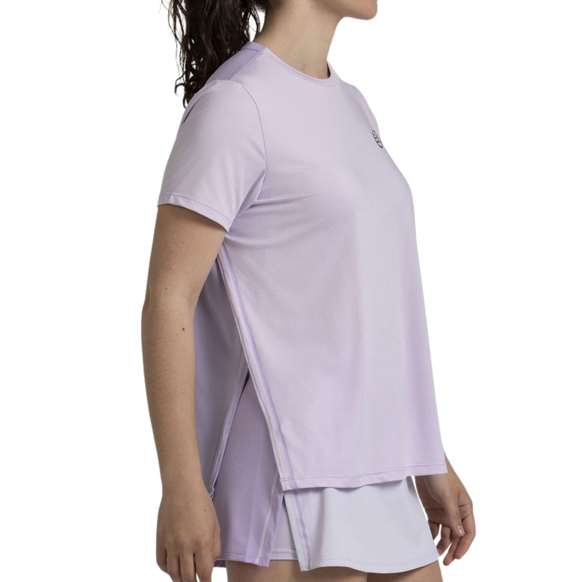 Zijaanzicht van het lila Bullpadel Picase T-shirt met split onderaan de zijnaad
