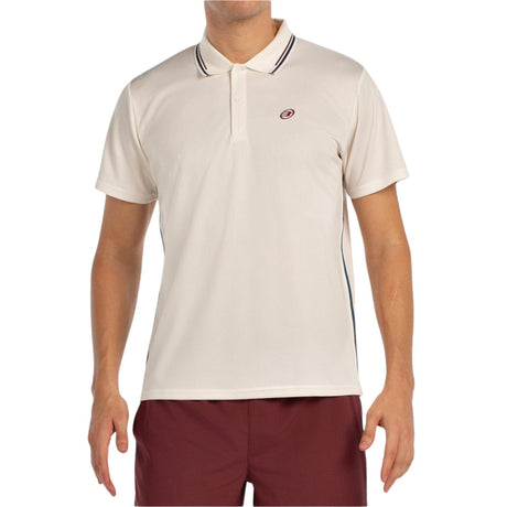 Witte Bullpadel Arbo polo met bordeauxrood logo op de borst en contrastbies op de zij