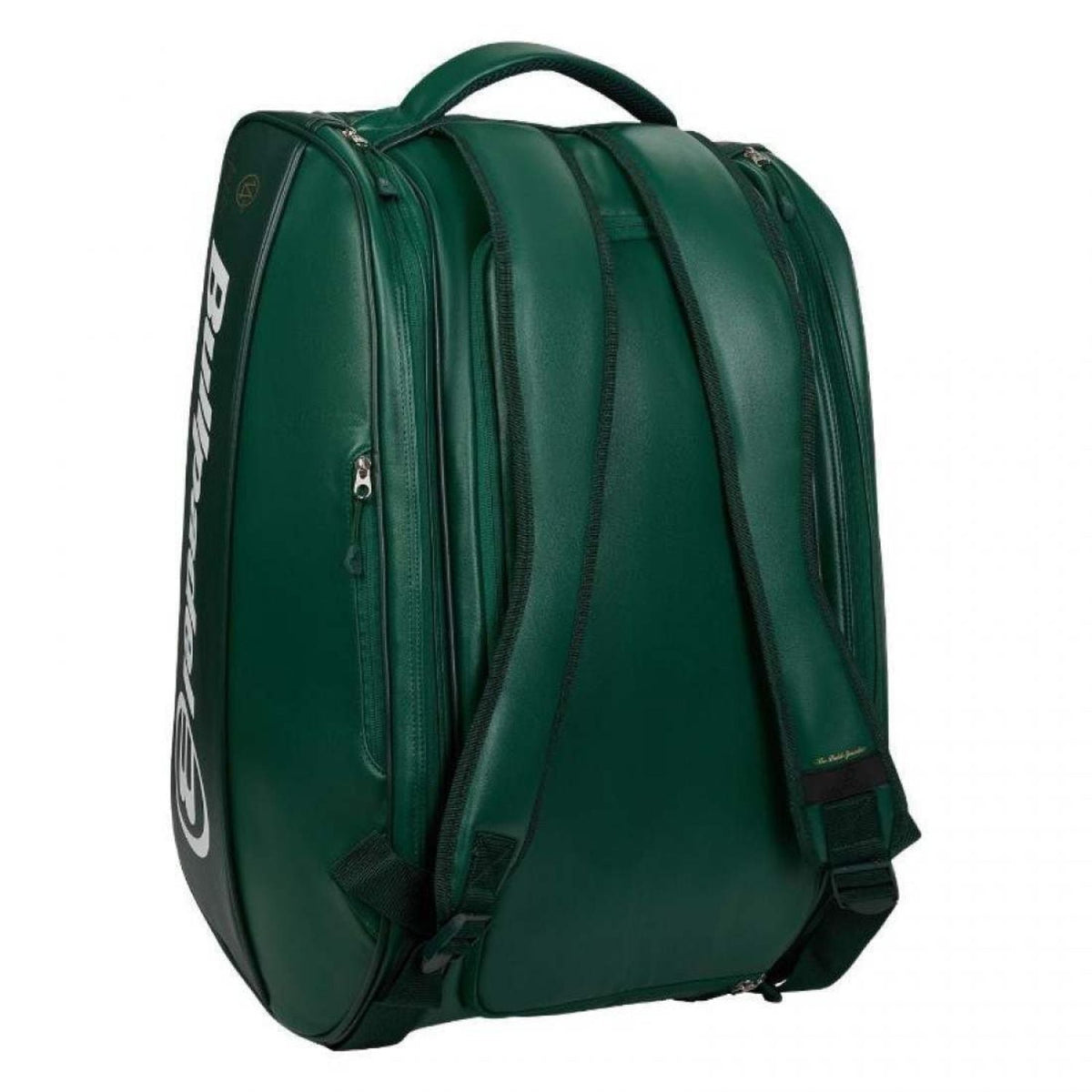 Achterzijde van de donkergroene Bullpadel Icon 2026 racketbag met schouderbanden.