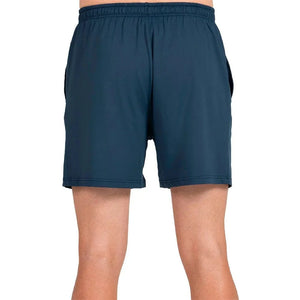 Detail van de donkerblauwe Bullpadel Short Lijar met zijzak en doorgestikte zoom