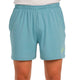 Vooraanzicht van de lichtblauwe Bullpadel Short Lijar in aqua met geel logo op de pijp