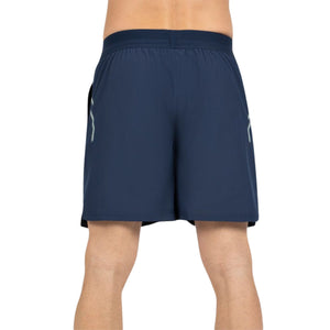 Donkerblauwe Bullpadel Moncada short van opzij met reflecterende rits